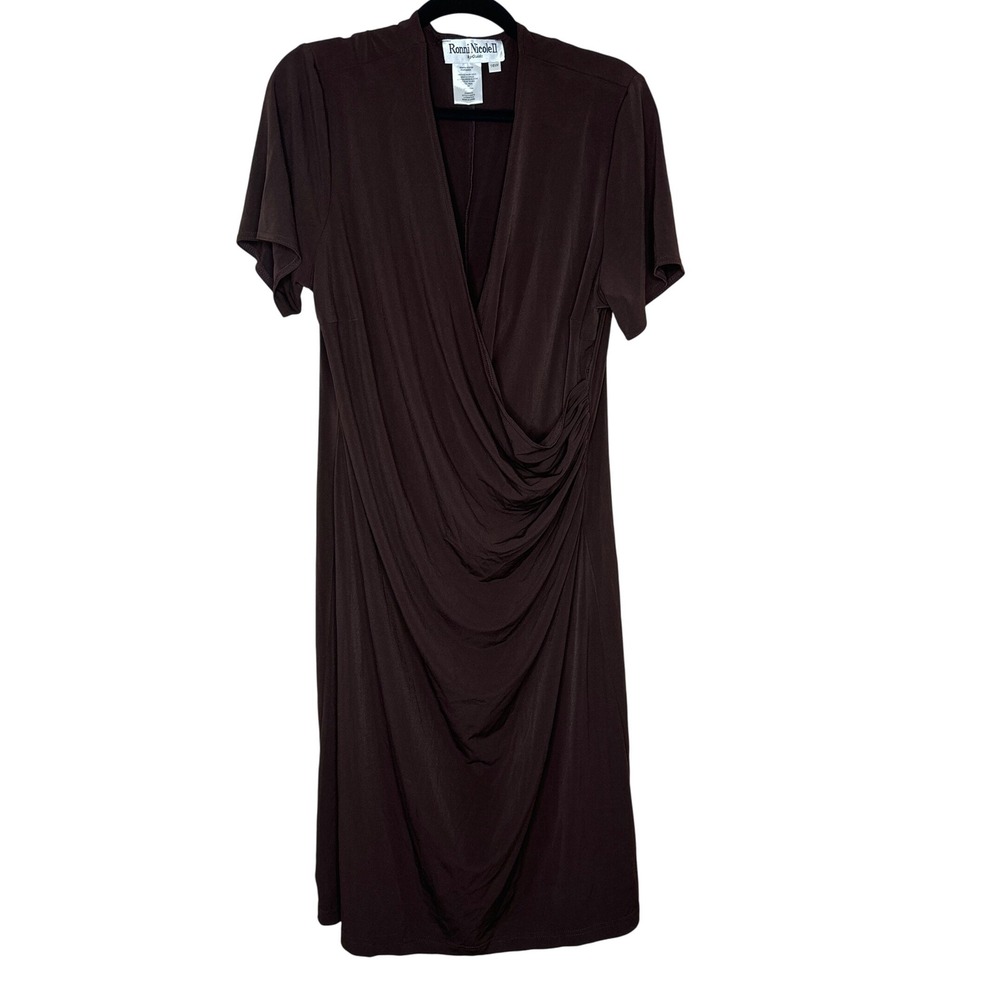 Ronni Nicole‎ Women's Chocolate Brown Wrapped Front Ruched Side Dress Size 16W
